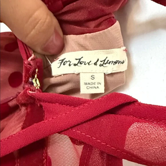 For Love & Lemons Dotty Dress Women’s Small Red Sheer Mesh Ruffle Midi Cocktail - Picture 9 of 9